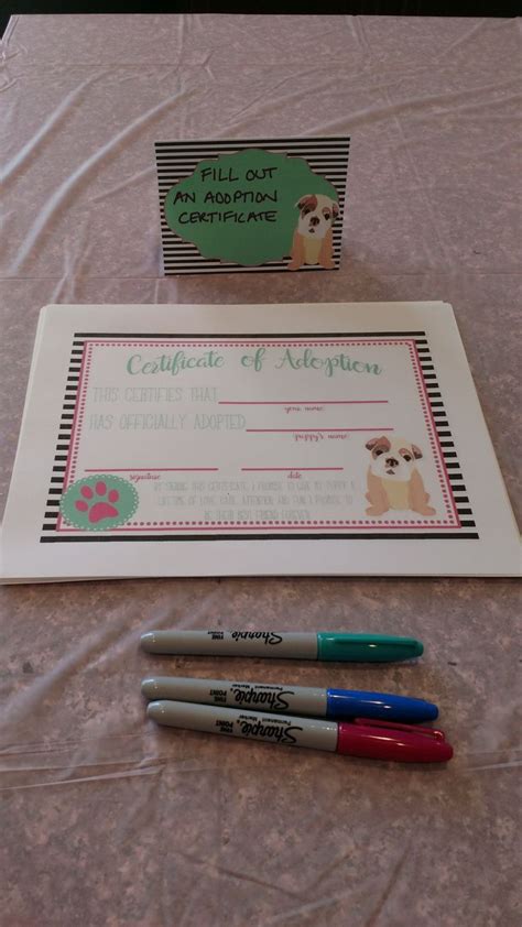 Etsy Printable Puppy Adoption Certificate Puppy Party Puppy
