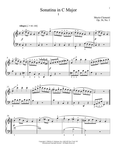 Muzio Clementi Sonatina In C Major Op 36 No 1 Sheet Music Notes