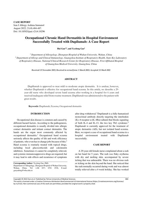 Pdf Occupational Chronic Hand Dermatitis In Hospital Environment