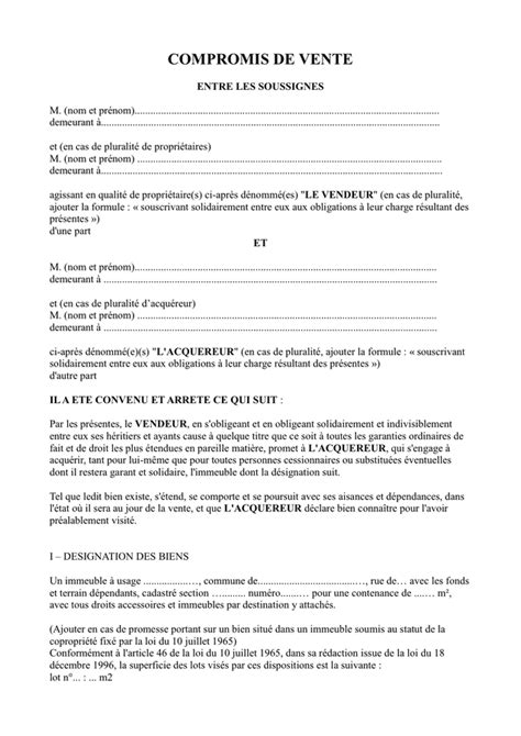 Modelé De Compromis De Vente Doc Pdf Page 1 Sur 7