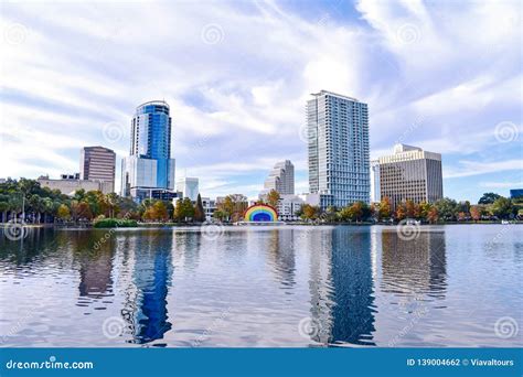 Modern Buildings Colorful Amphitheater And Autumn Forest At Lake Eola