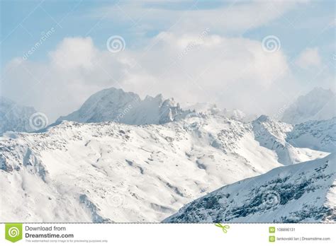 Snow Capped Peaks Of The Caucasus Mountains Caucasian Landscape Stock