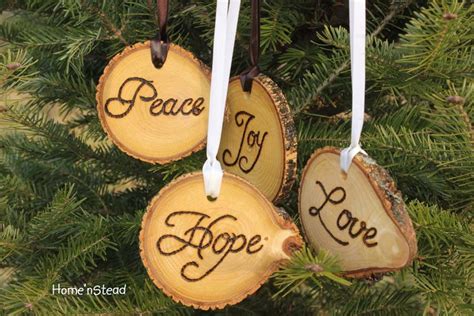 Rustic Country Christmas Ornament Set Of 4 Hope Love Peace Joy