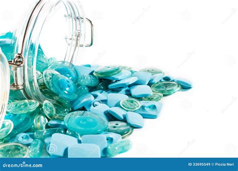 Jar Full Of Blue Buttons Stock Image Image Of Creative 33695549