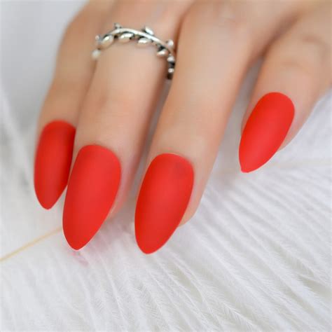 24pcs almond design nail art kit sexy red sharp medium full wrap stiletto false matte nails for