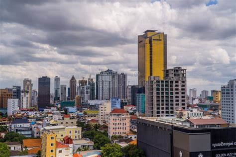 Aerial Cityscape View Of Downtown Phnom Penh On A Moody Day Editorial