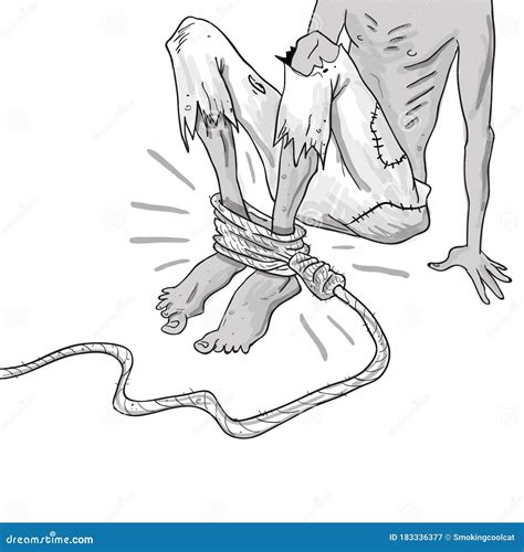 Skinny Poor Slave Tided With Rope Stock Illustration Illustration Of