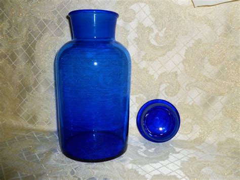 Cobalt Blue Glass Large Apothecary Jar With Large Stopper Lid Vintage Collectible Cobalt Glass