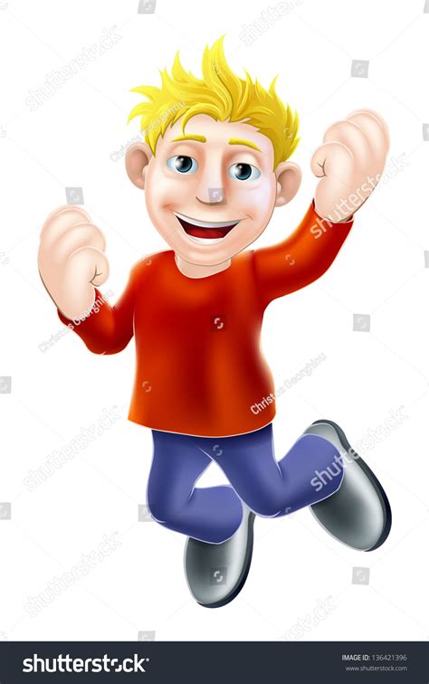 Cartoon Casually Dressed Man Happily Jumping Stock Vector Royalty Free