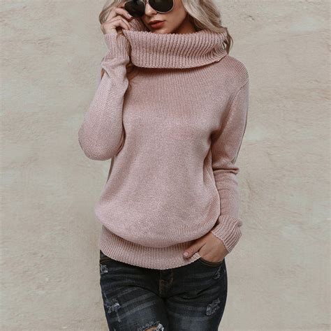 Fashion Loose High Collar Plain Soft Knit Sweater Soft Knit Sweaters