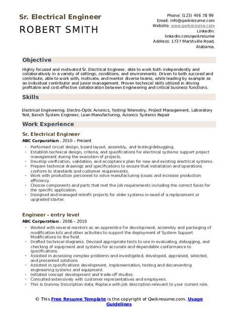 Electrical engineering opportunities are offered by various universities to help students in their studies. Electrical Engineer Resume Samples | QwikResume