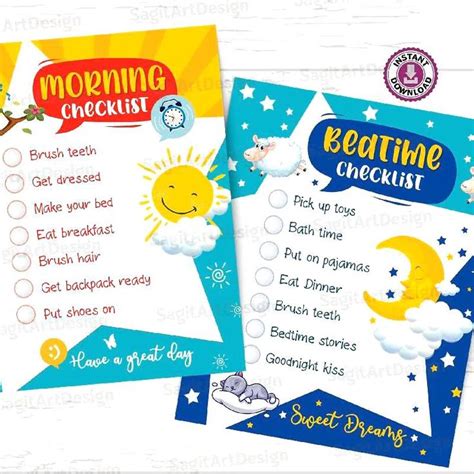 Morning And Bedtime Checklist Printable Kids Chore Chart Etsy Video