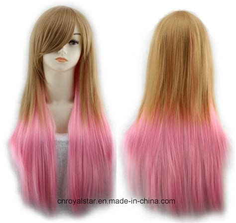 Popular Color Gradient Inclined Bang Female Long Straight Synthetic