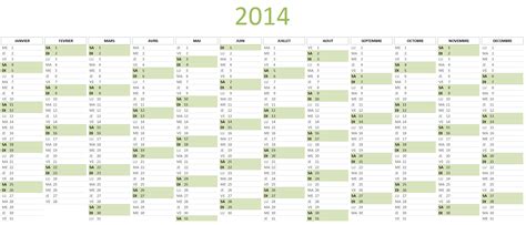 Calendrier 2014 à Télécharger Gratuitement Au Format Excel