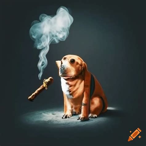 Humorous Illustration Of A Dog Smoking A Cigar