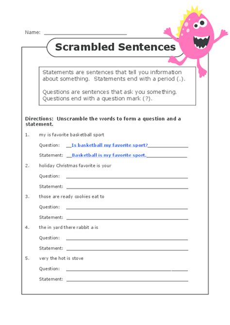 Free Sentence Structure Worksheets 3rd Grade Kidsworksheetfun