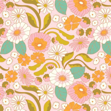 An Abstract Floral Pattern With Leaves And Flowers In Pink Green