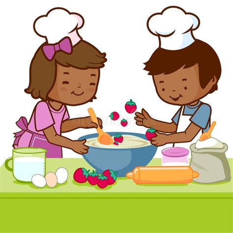 Children Cooking In The Kitchen At Home Vector Illustration Stock