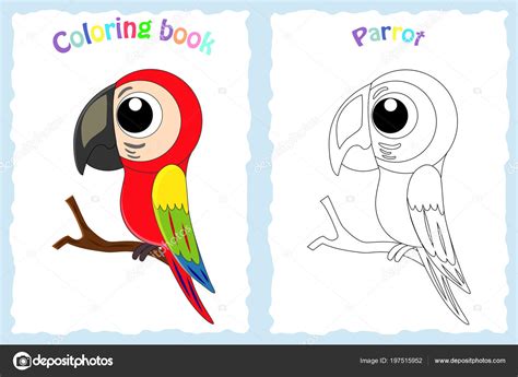 Página para colorear libro para niños con loro colorido y sketc vector