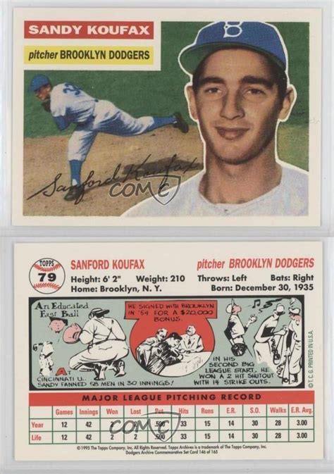 1995 Topps Archives Brooklyn Dodgers 146 Sandy Koufax Baseball Card Ebay