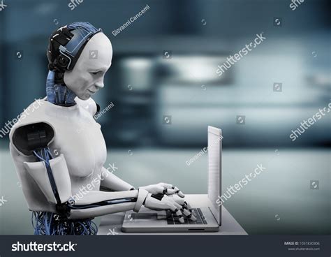 3d Rendering Humanoid Robot Working On Stock Illustration 1031830306