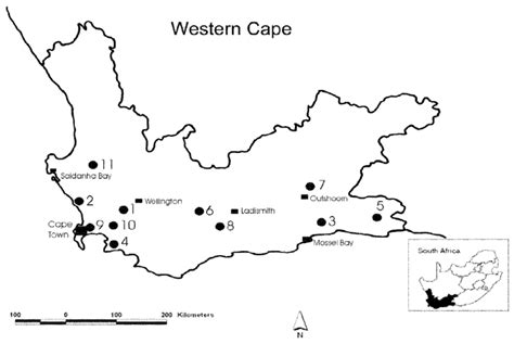 Map Of The Western Cape Showing Study Sites 1 11 1 Paarl Mountain