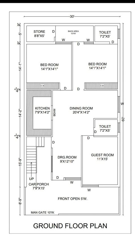 There are 6 bedrooms and 2 attached bathrooms. Pin by Ravinder JangRa on 30×60 house plan | Simple house plans, Building plans house, House plans