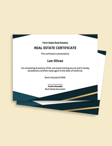 Free Real Estate Certificate Templates Word Psd Apple Mac Pages