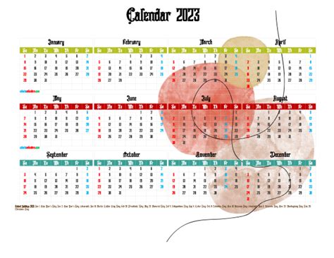 Printable Yearly 2023 Calendar With Holidays Premium Template 2662