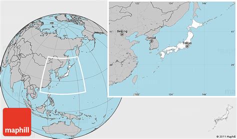 Japan is located in the eastern asia and lies between latitudes 36° 0' n, and longitudes 138° 00' e. Blank Location Map of Japan, gray outside