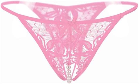 Nmch Sexy Panties Women Lace Crotchless Panties Crotch Thong With Pearls Massaging Briefs