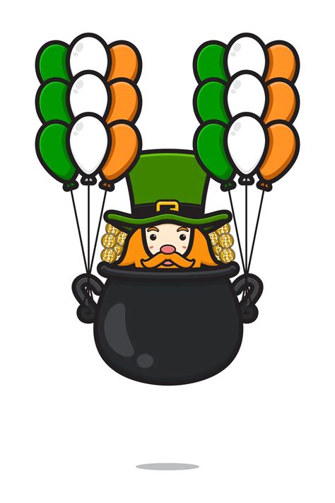 Cute Leprechaun Saint Patrick Day Character Flying With Balloon Cartoon