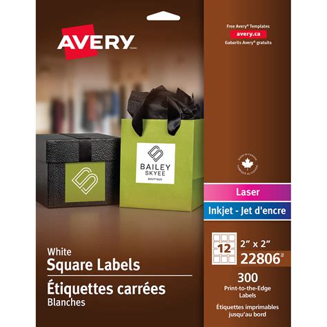 Avery 22806 Print To The Edge Permanent Square Labels White 2 X 2