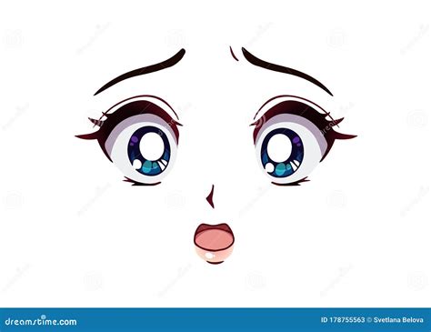 Scared Anime Face Manga Style Big Blue Eyes Stock Vector Illustration Of Character Lady