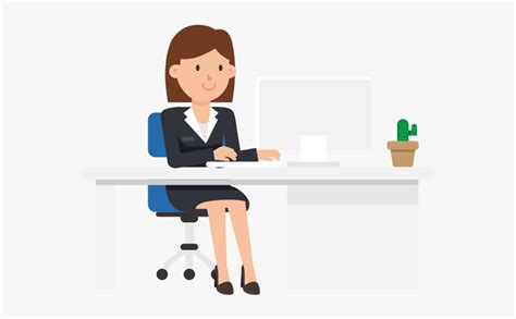 Corporate Woman Working At Her Desk Woman At Desk Cartoon Hd Png
