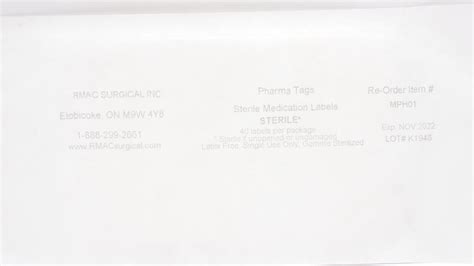 Rmac Surgical Mph01 Sterile Medication Labels Pharma Tags X Imedsales