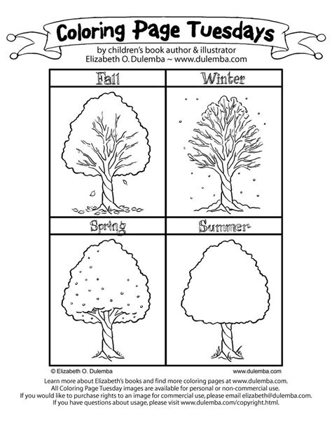 Printable 4 Seasons Trees Coloring Page
