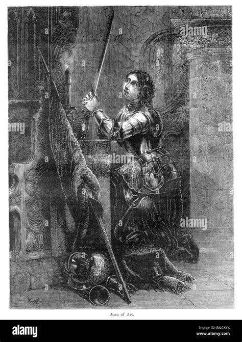 Black And White Illustration Of Joan Of Arc Praying Stock Photo Alamy