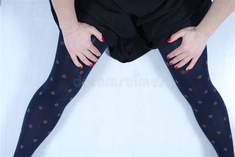 Blue Stockings With Beige Dots Stock Photo Image Of Feet Short 92119134