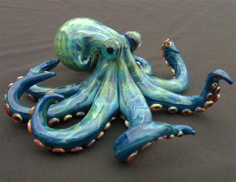Large Glass Octopus Sculpture Electric Blue 3 D Art And Fine Craft