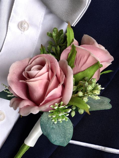 Wedding Boutonniere For Men Dusty Rose Eucalyptus Double Etsy