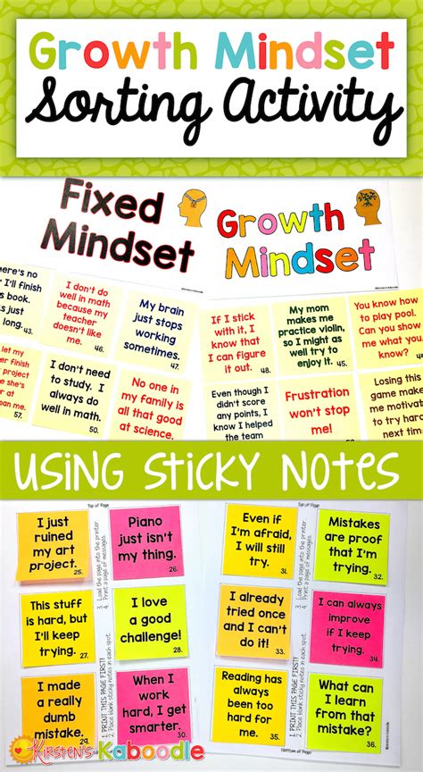 Growth Mindset Vs Fixed Mindset Sort Sticky Notes Sorting Activity W