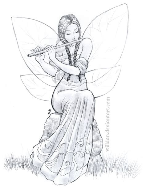 Flutist Fairy By Willdan On Deviantart Fairy Drawings Girl Drawing