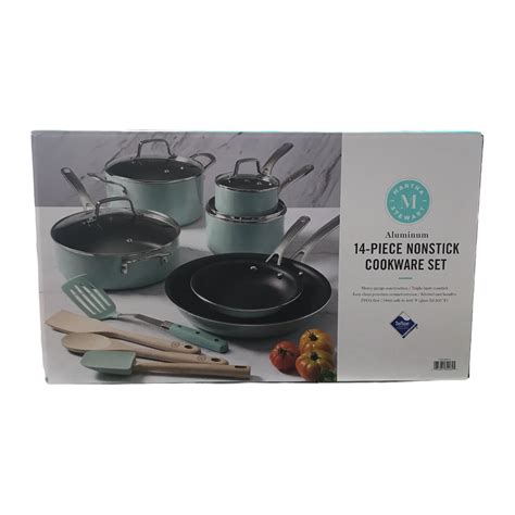 Martha Stewart 14 Piece Nonstick Aluminum Cookware Set Teal