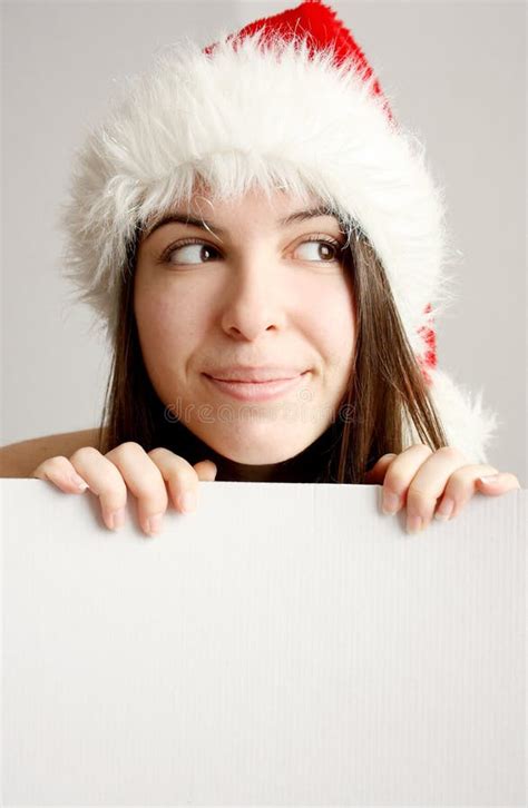 Pretty Christmas Girl Behind A Blank Board Stock Photo Image Of Card