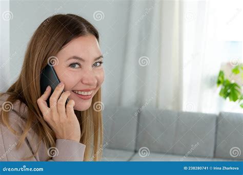 Portrait Of Mature Woman Using A Mobile Phone Middle Aged Female Beautiful Smiling Lady Stock