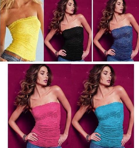 2018 women strapless lace sheer bandeau tube top long bandeau seamless stretch ribbed tank tops