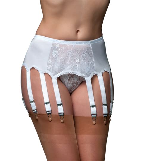 premier lingerie 12 strap suspender garter belt with a lace panel for stockings pl13