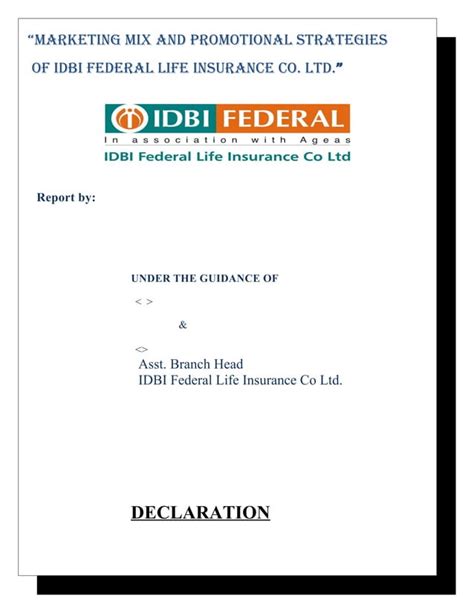 Idbi Federal Life Insurance Marketing Strategies Pdf
