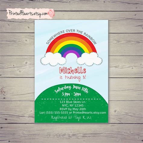 Rainbow Birthday Invitation Somewhere Over The Rainbow Etsy Rainbow